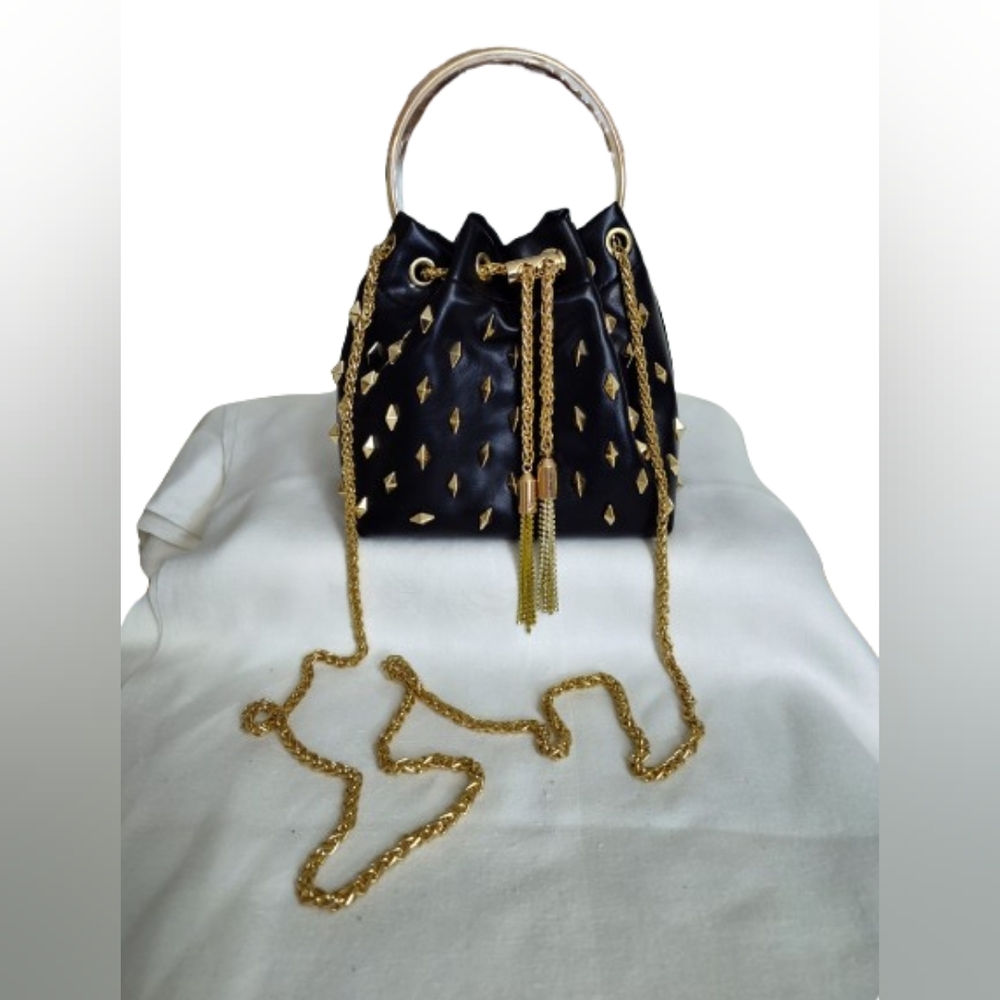 MADRAG Elegant Black and Gold Metal Spike Womens Handbag Crossbody Satchel Purse